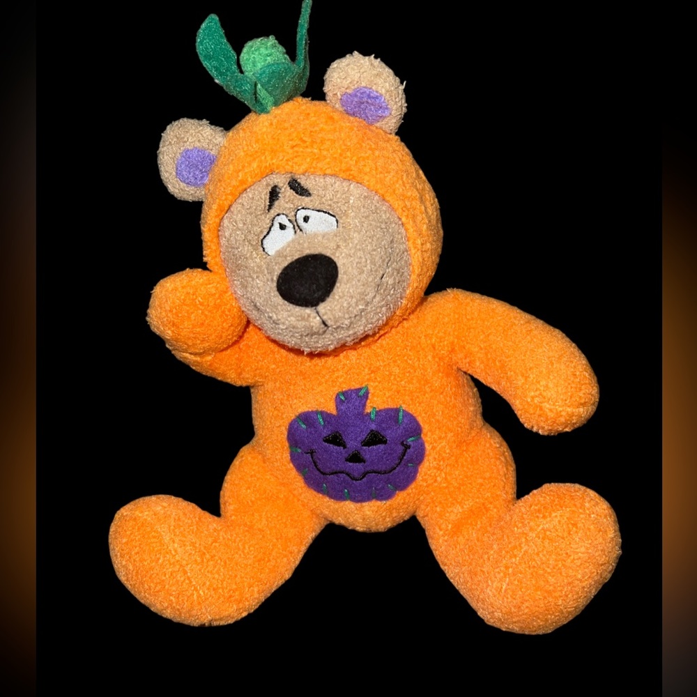 Vtg 2001 Halloween Plush Huggable Bear from Fiesta Embroidered Purple Pumpkin
